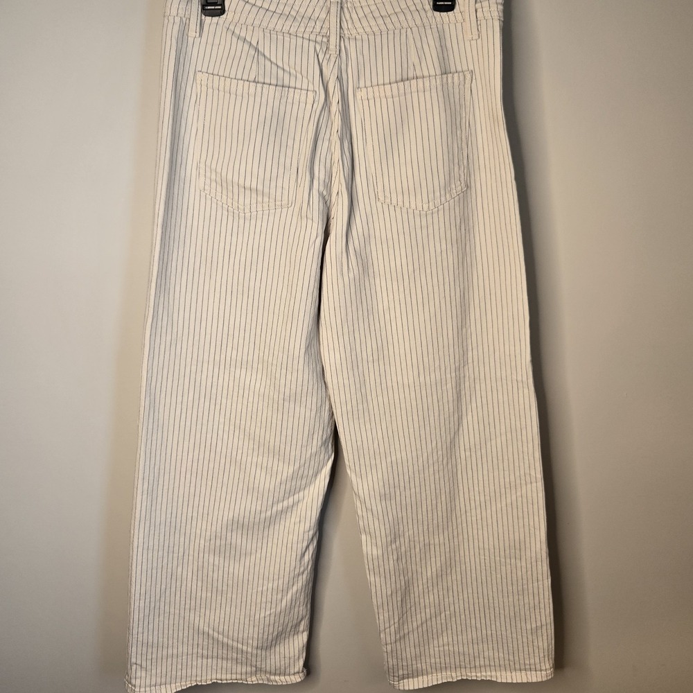 Chino Wide Leg Sailor Pants Womens 12 Nautical Beachy Boho Ivory Stripe Cotton - Picture 7 of 11